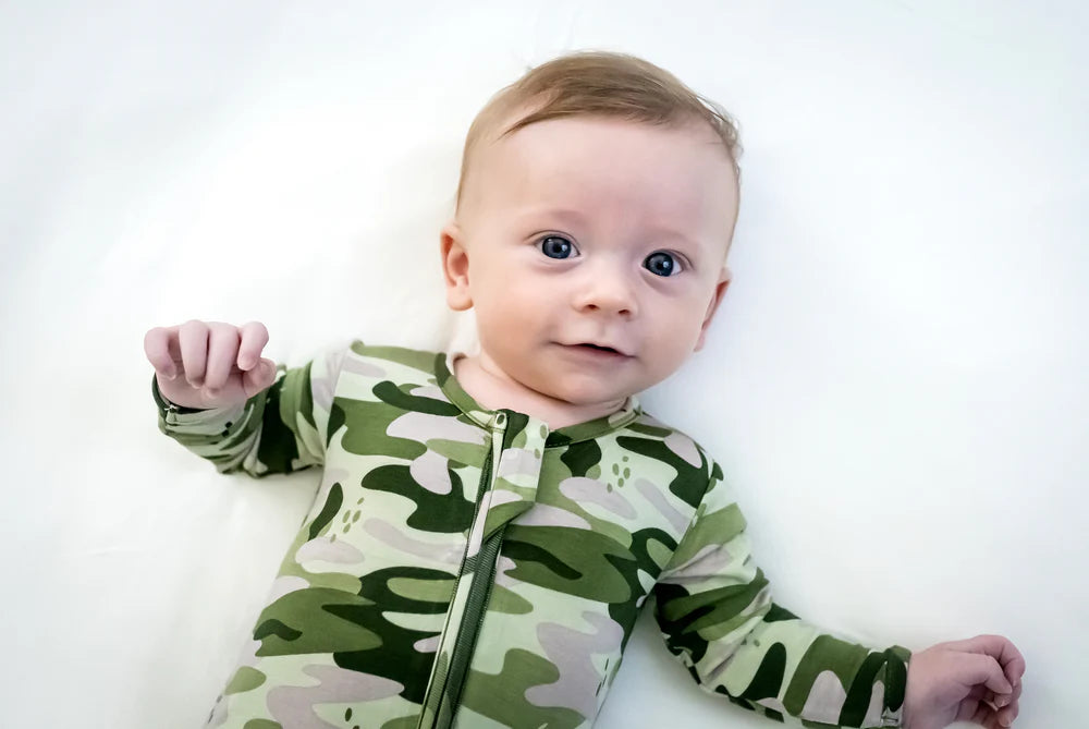 Green Camo Bamboo Convertible Footie Pajamas - Size 0-3 Months