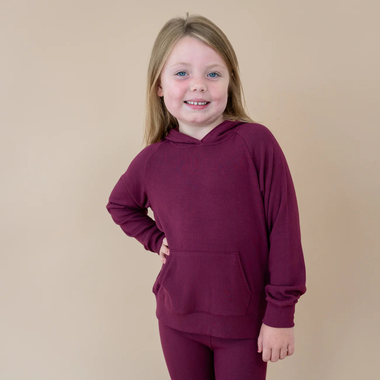 Kyte Baby Ribbed Hoodie in Burgundy