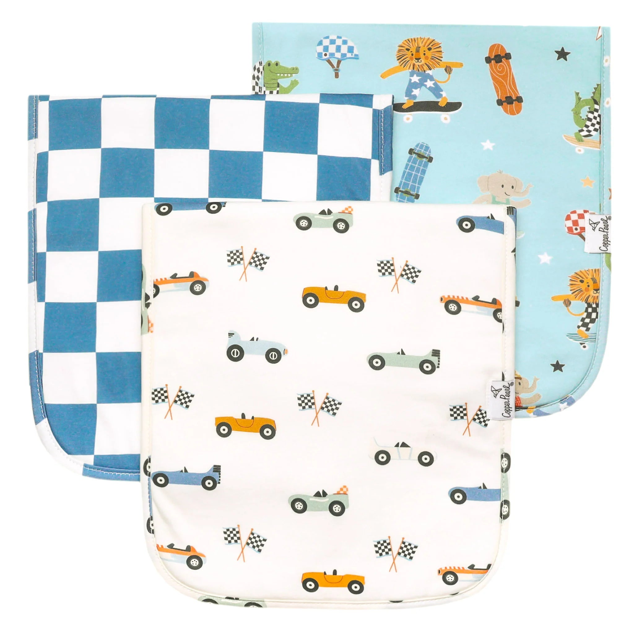 Copper Pearl Speedster Premium Burp Cloth 3 Pack