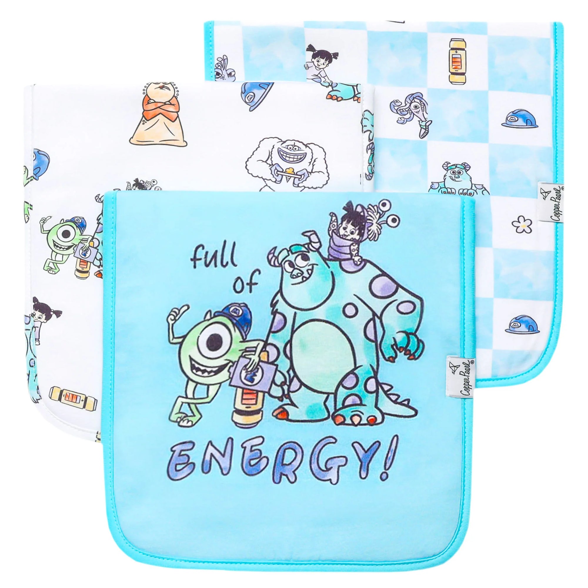Copper Pearl Monsters Inc. Premium Burp Cloth 3 Pack