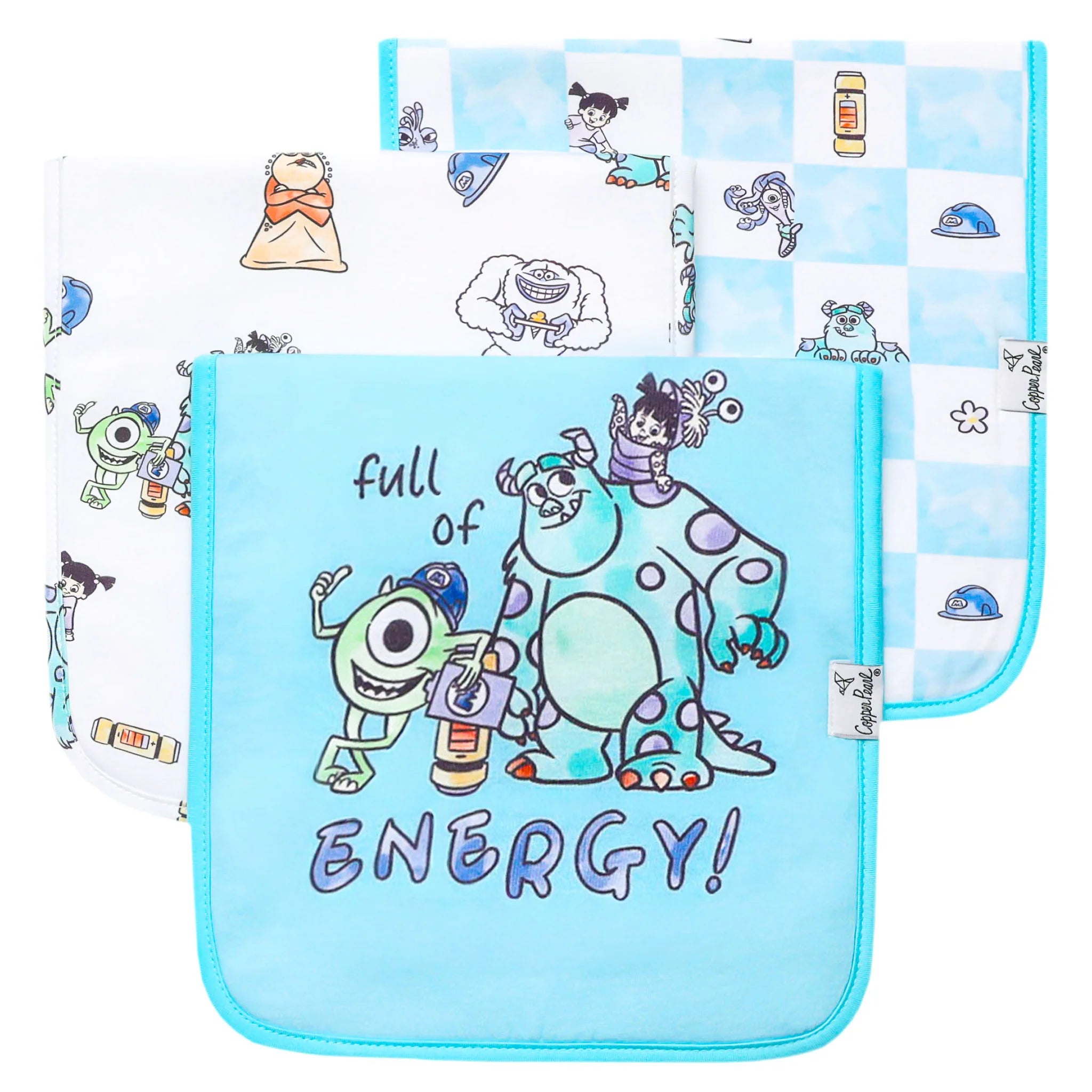 Copper Pearl Monsters Inc. Premium Burp Cloth 3 Pack