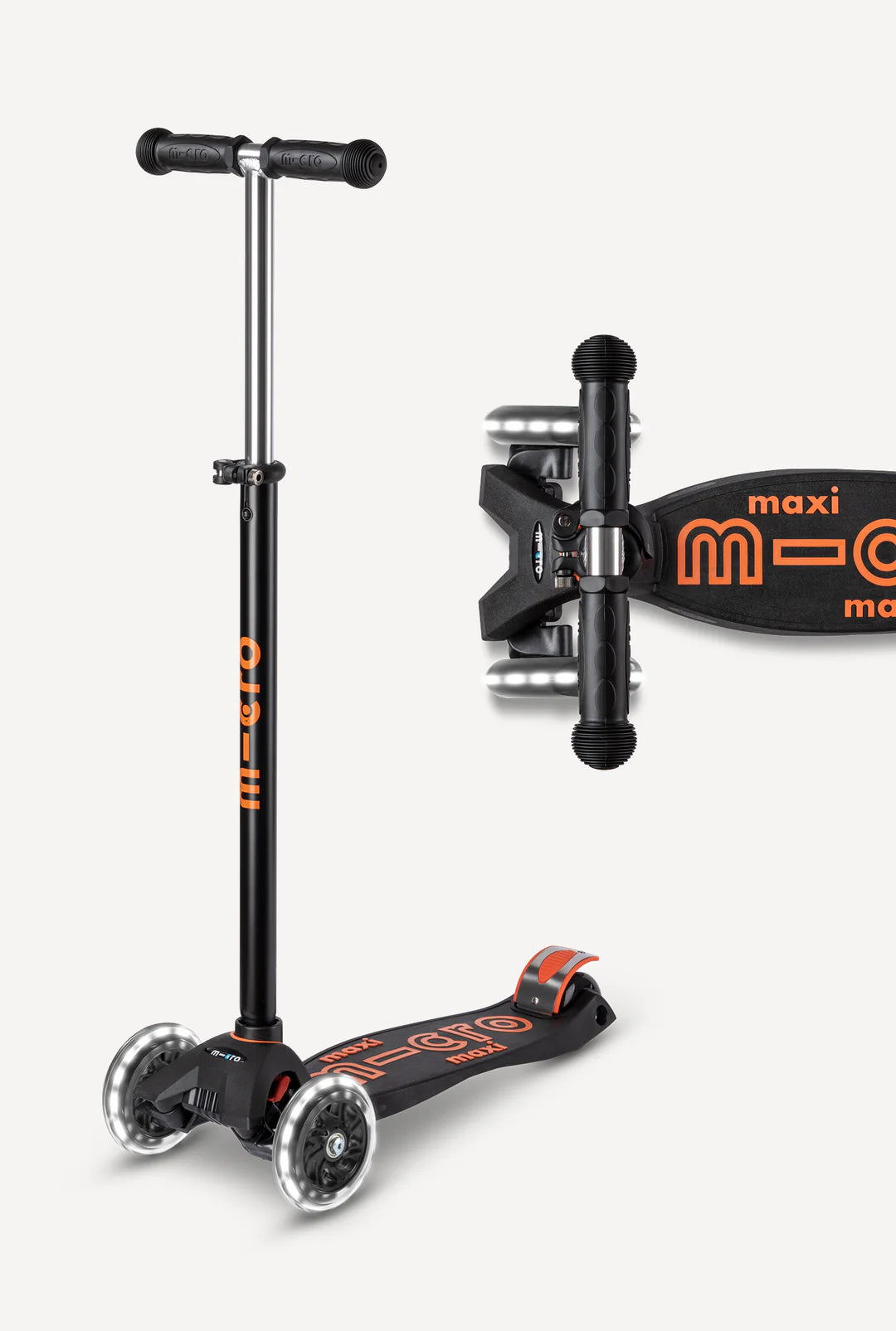 Micro Maxi Deluxe LED Scooter - Black/Orange - Ages 5-12