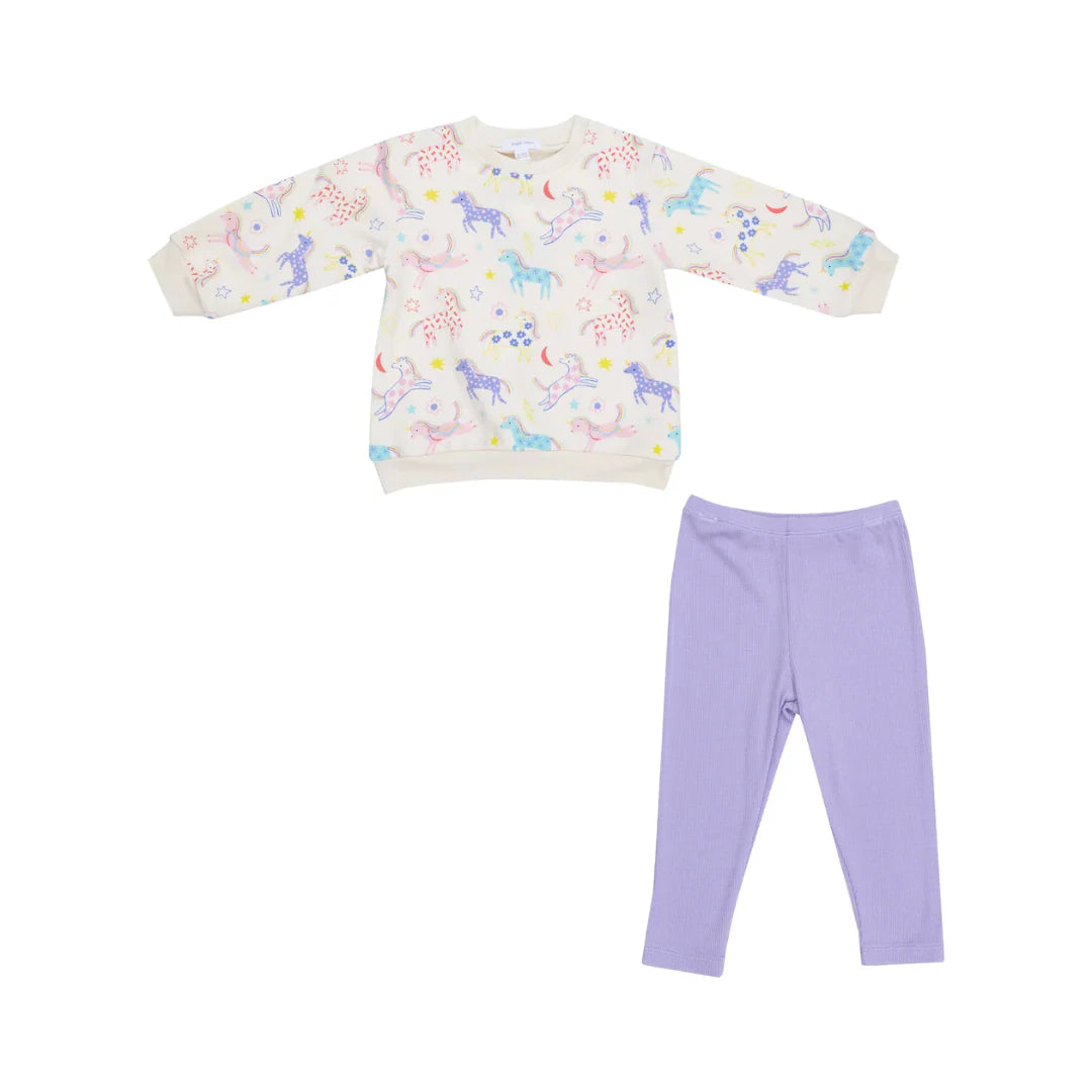 Angel Dear French Terry Fun Unicorns Oversized Sweatshirt & Rib Leggings