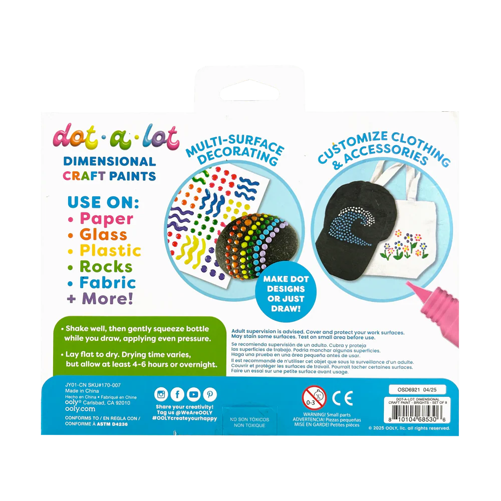 Ooly Dot-a-Lot 3D Dimensional Craft Paint - Brights