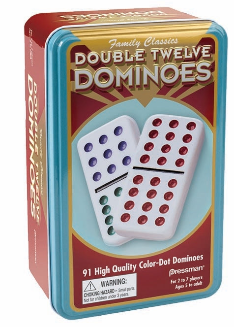 Double Twelve Color Dot Dominoes in Tin