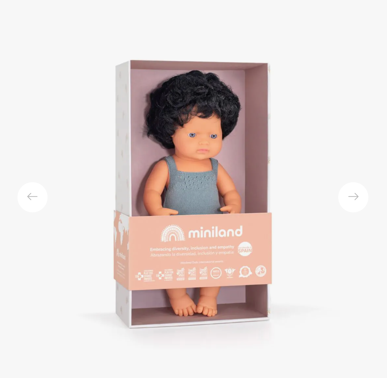 Miniland Diversity Doll - Caucasian Boy with Curly Black Hair