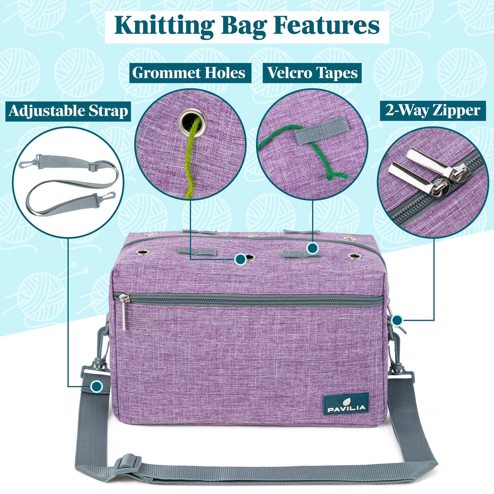 Compact Yarn Organizer Knitting Bag - Heather Purple