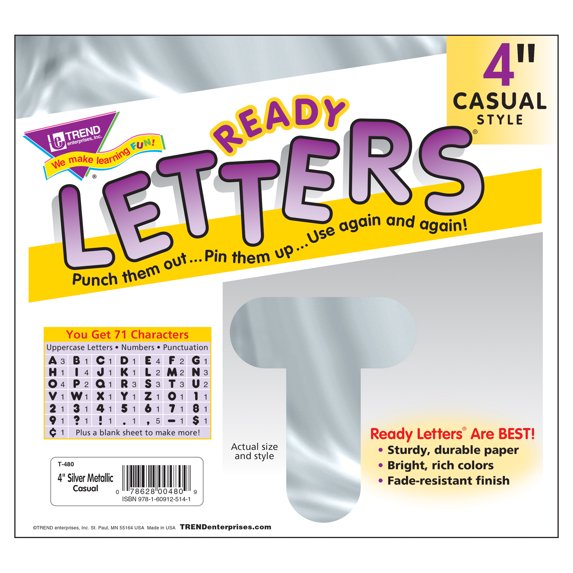 Silver 4-Inch Casual Uppercase Ready Letters