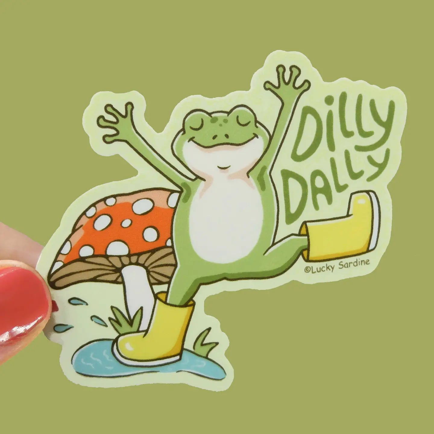 Frog & Mushroom Dilly Dally Rainboots Sticker