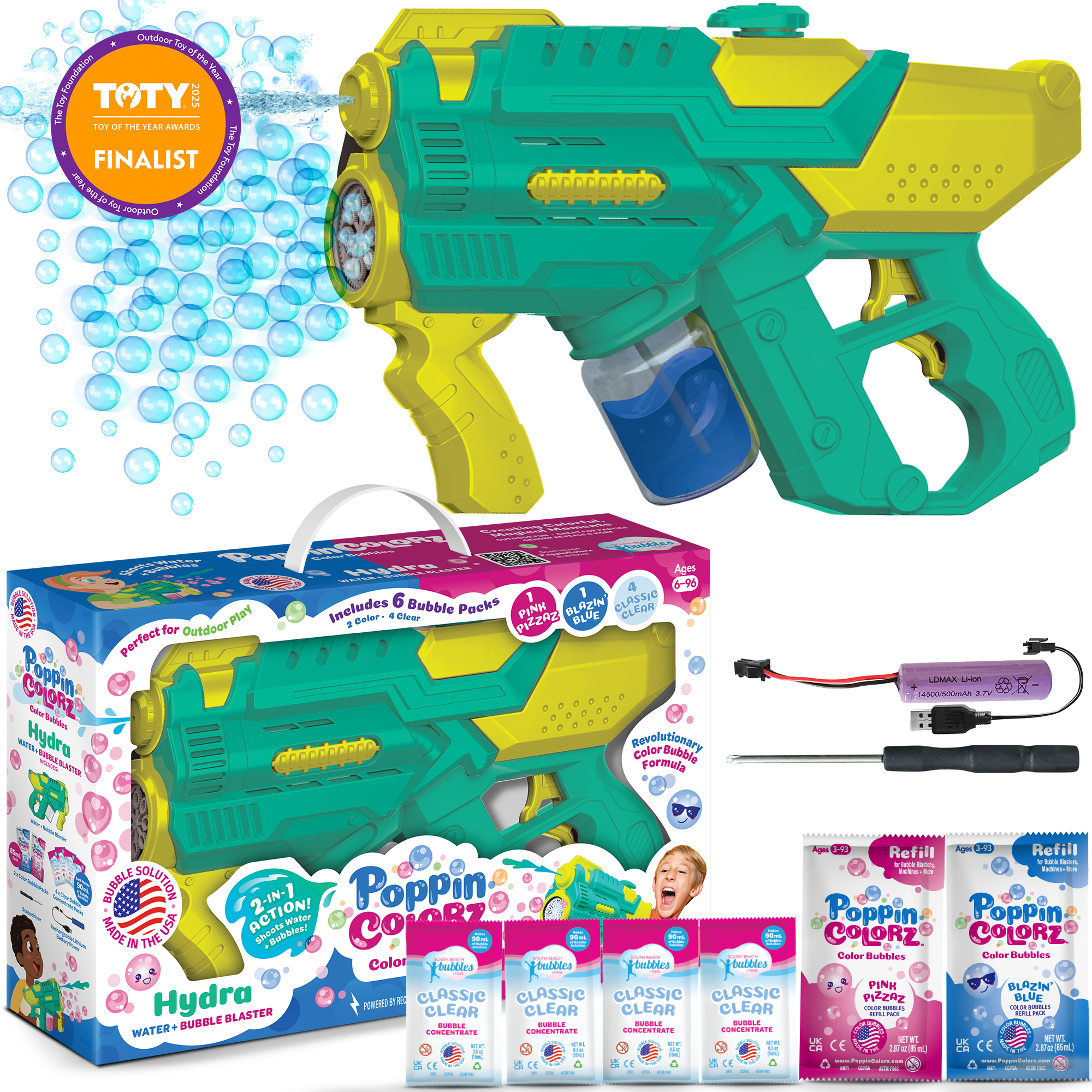 PoppinColorz Hydra: 2-in-1 Water Gun & Color Bubble Blaster