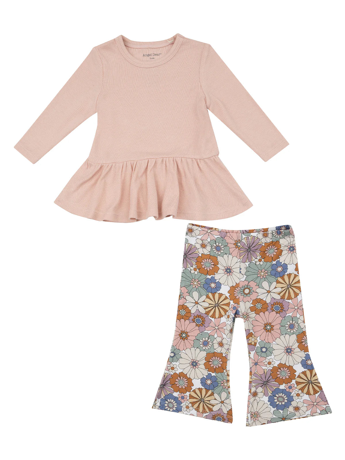 Angel Dear Brighton Floral Rib Peplum Top w/Baby Bells - Size 6-12 Months