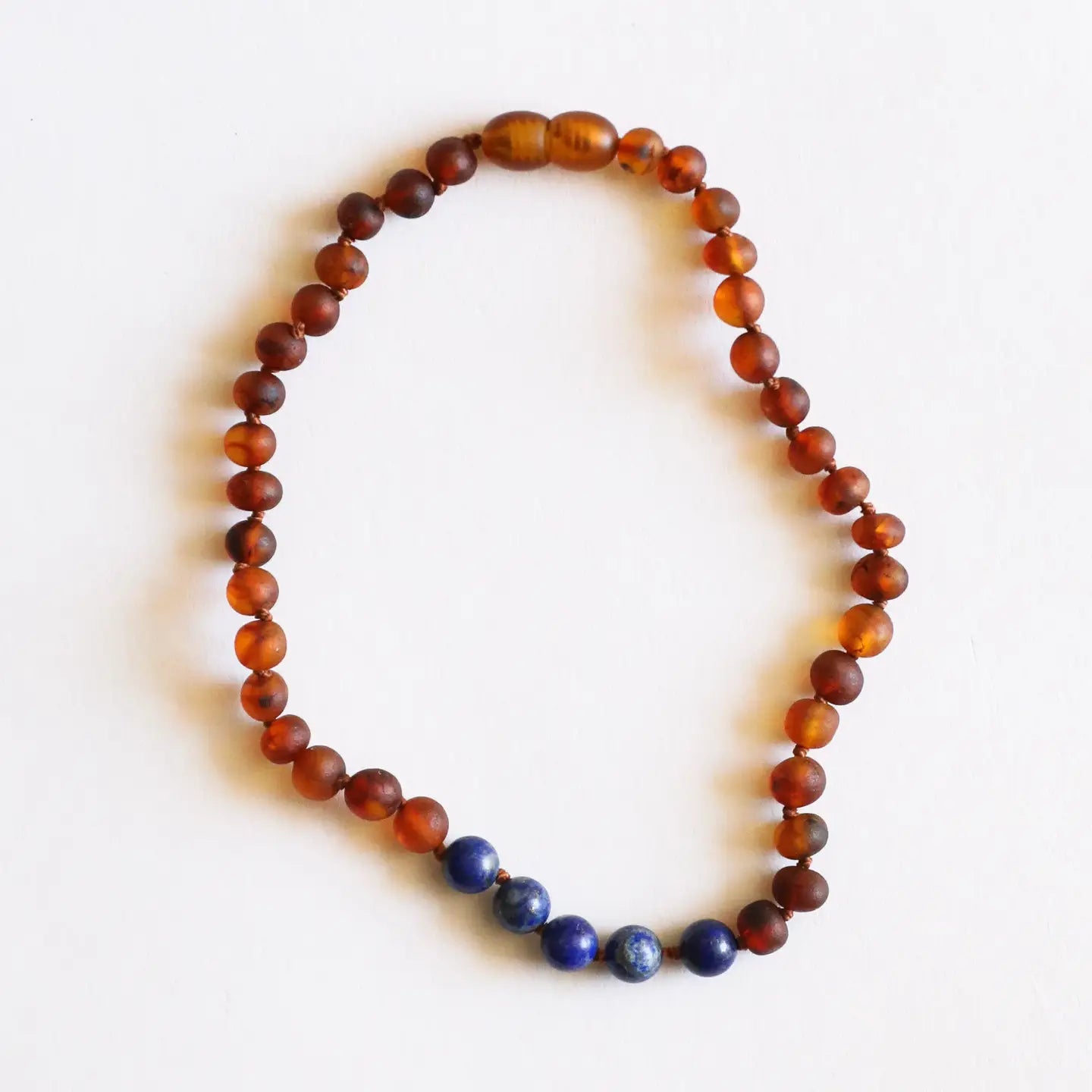 Raw Cognac Baltic Amber + Lapis Stone Necklace 11" Baby Necklace