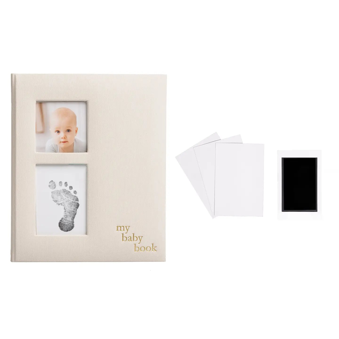 Linen Baby Memory Book and Clean-Touch Ink Pad, Ivory
