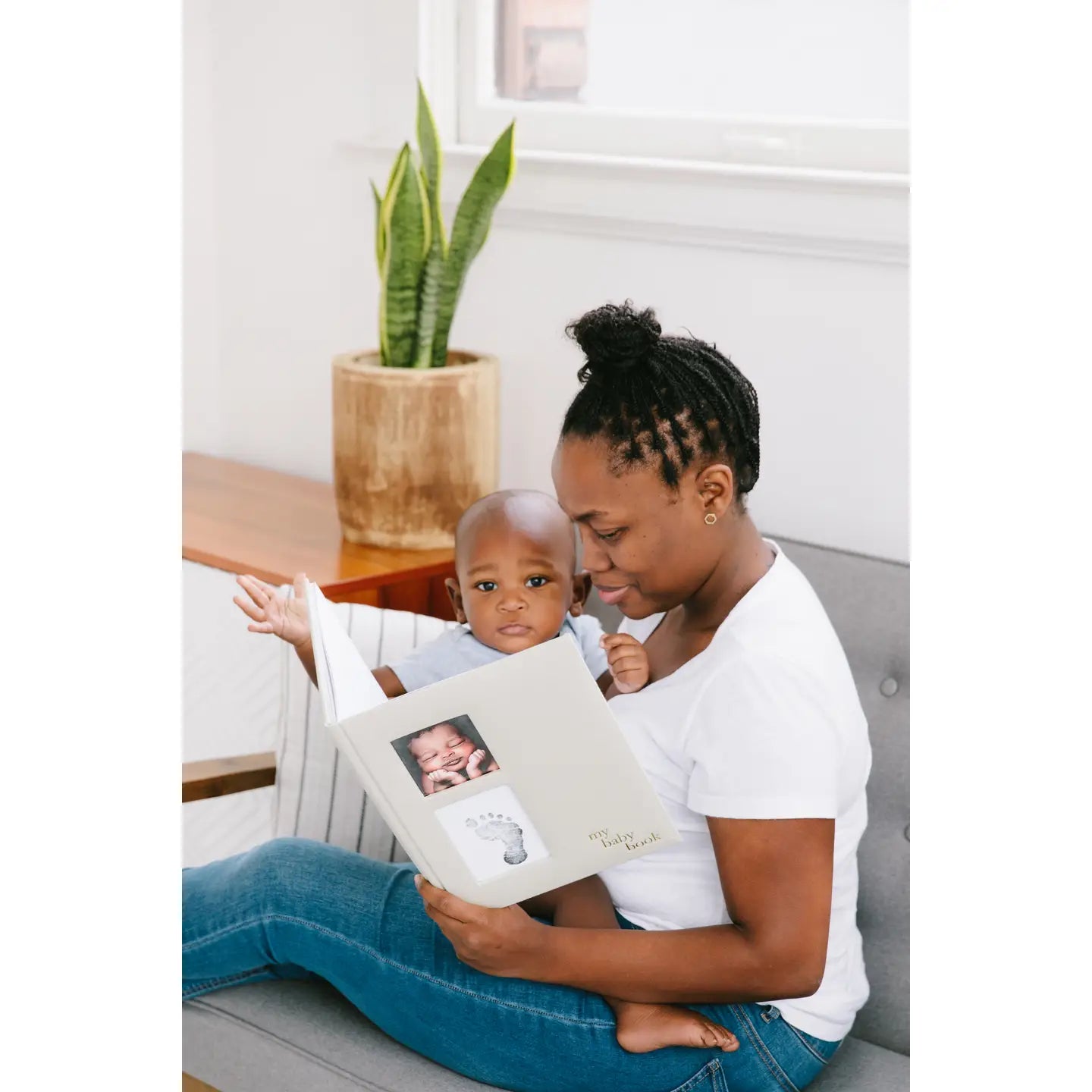 Linen Baby Memory Book and Clean-Touch Ink Pad, Ivory