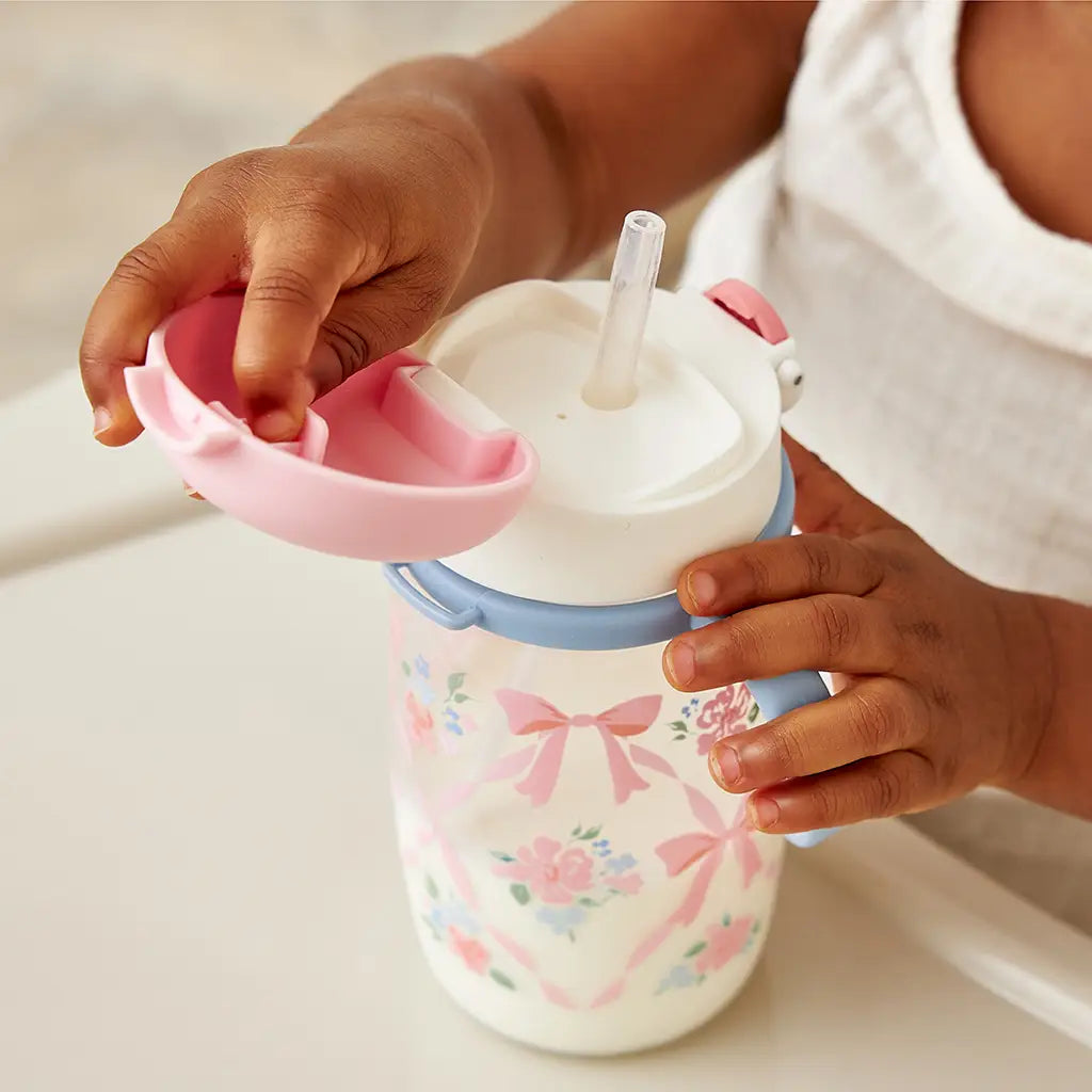 Itzy Sips Straw Cup with Snap-Close Lid - Ribbons & Roses
