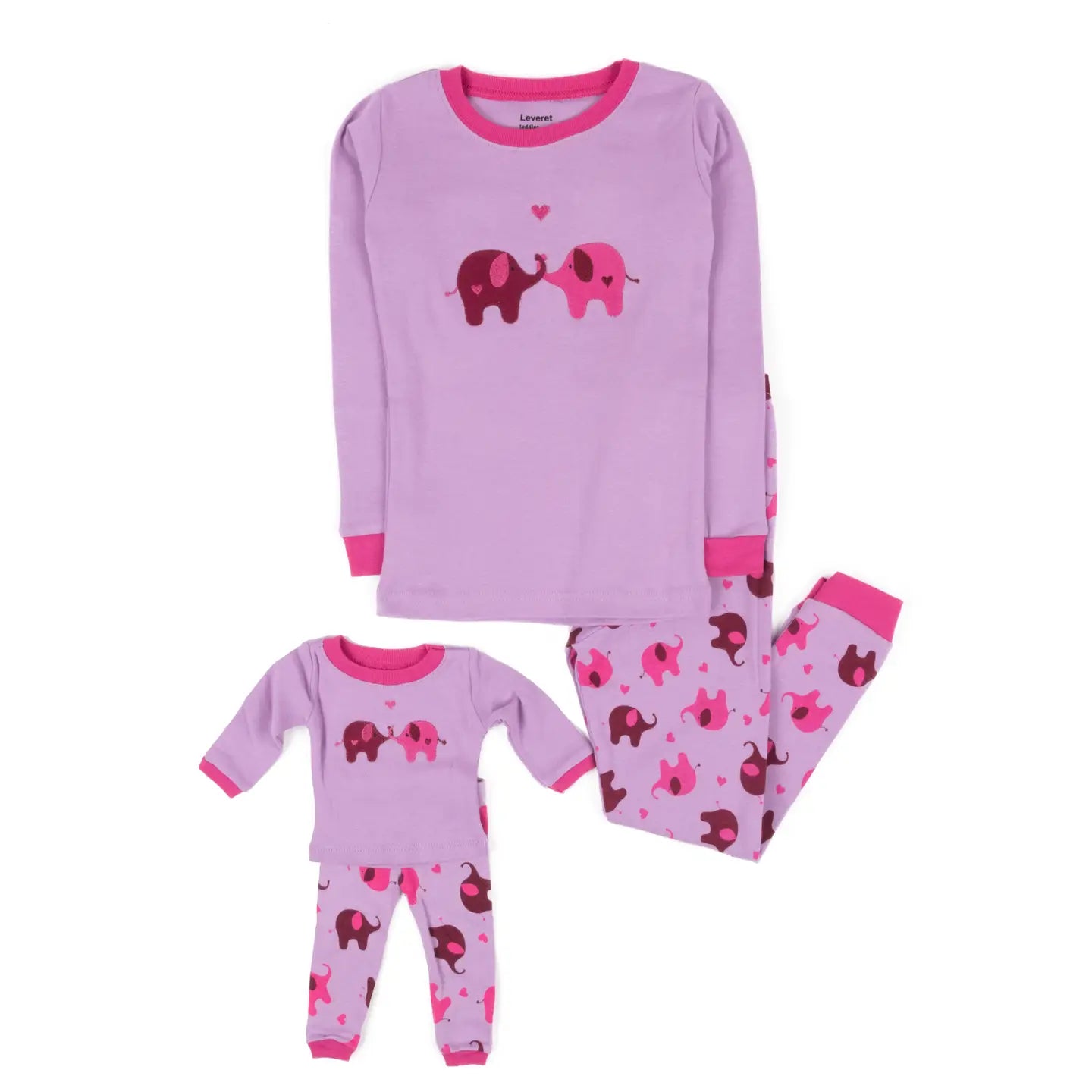 Leveret Girl & Doll Matching Elephant Pajamas