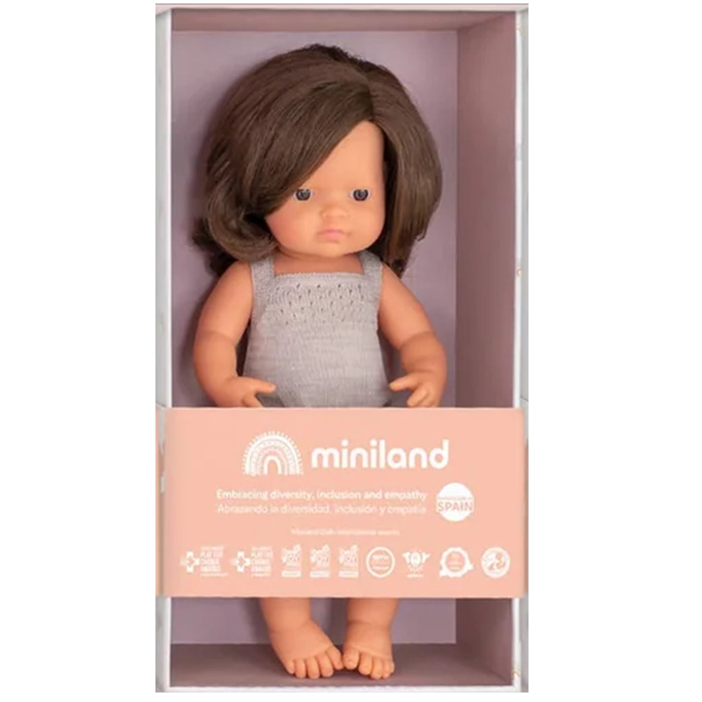 Miniland Diversity Doll - Caucasian Girl with Dark Brown Hair