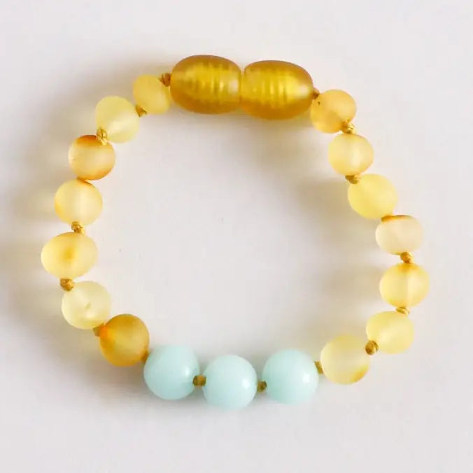 Raw Honey Baltic Amber + Amazonite Baby Anklet or Bracelet