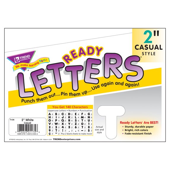 White 2" Casual Ready Letters
