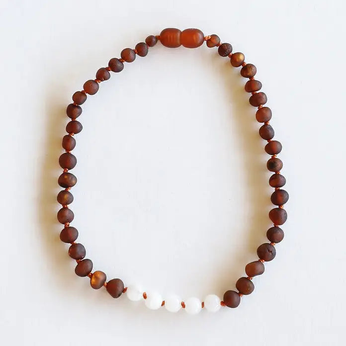 Raw Cognac Baltic Amber + Moonstone Baby Necklace