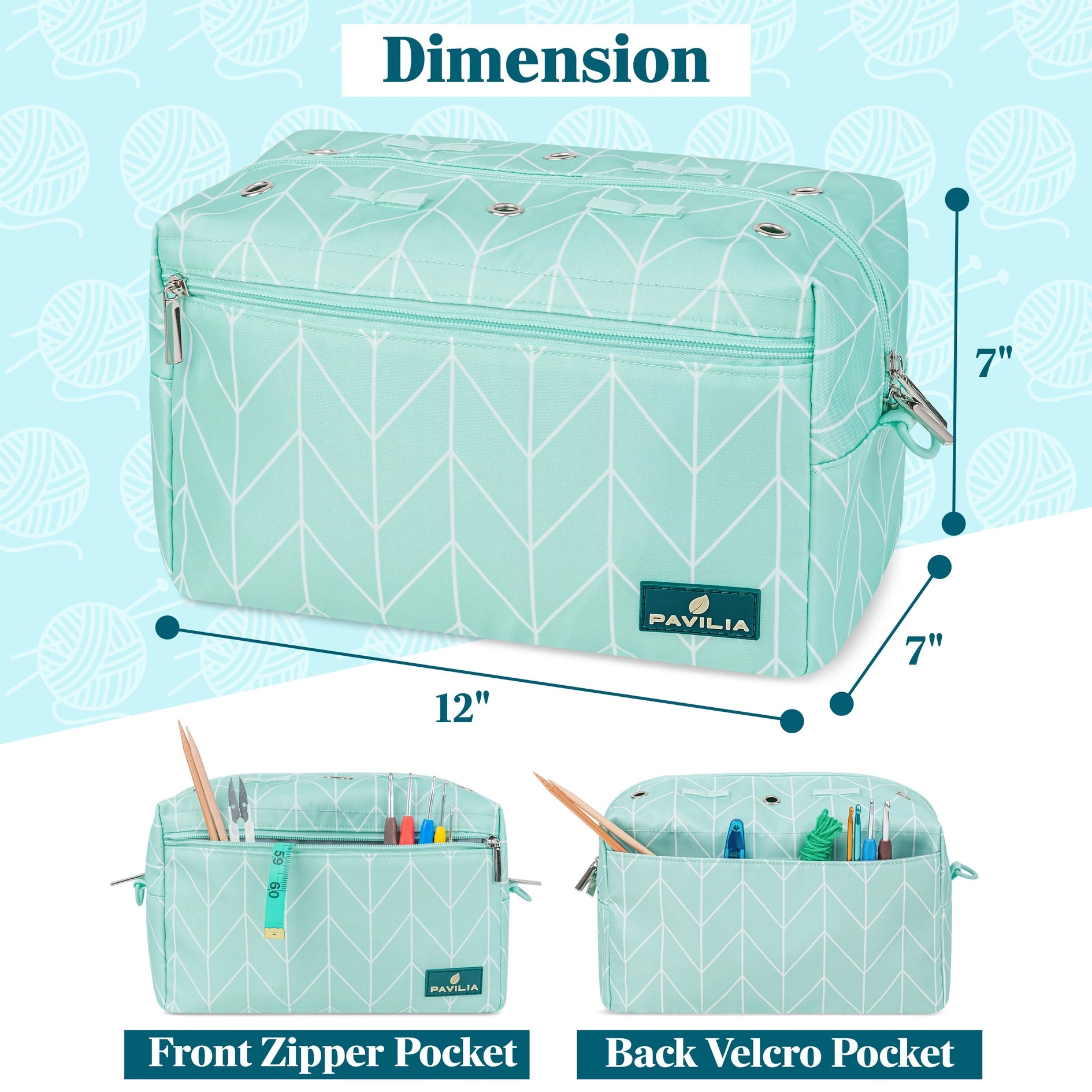 Compact Yarn Organizer Knitting Bag - Chevron Teal