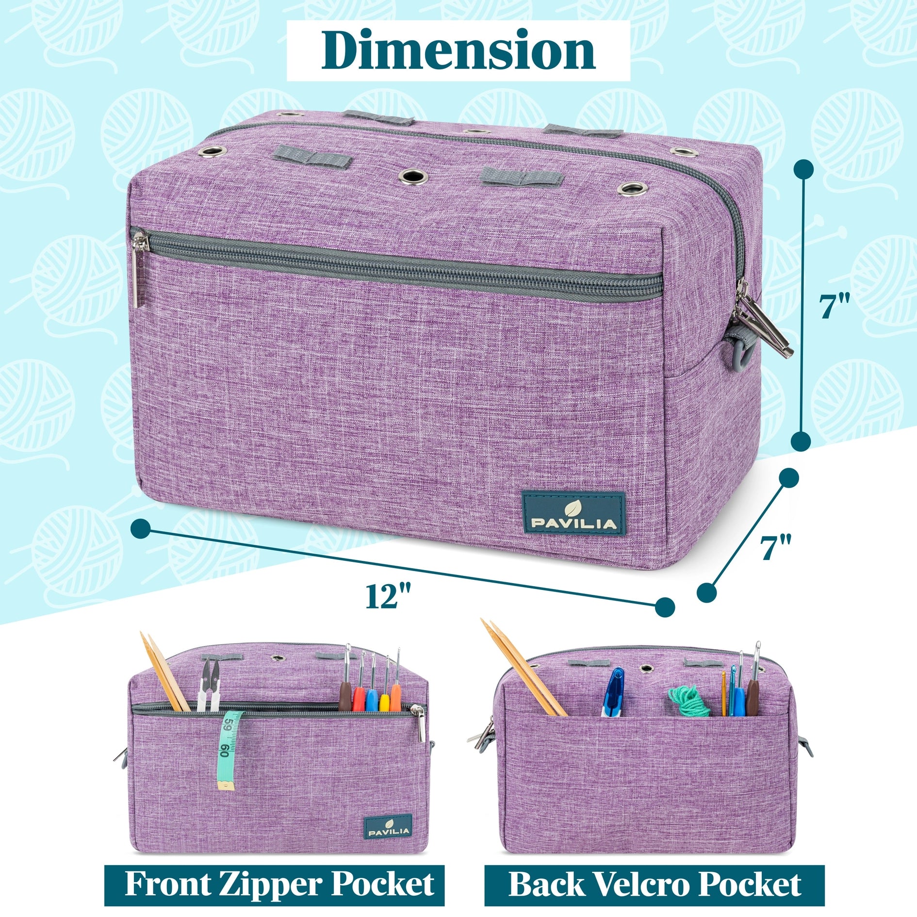 Compact Yarn Organizer Knitting Bag - Heather Purple