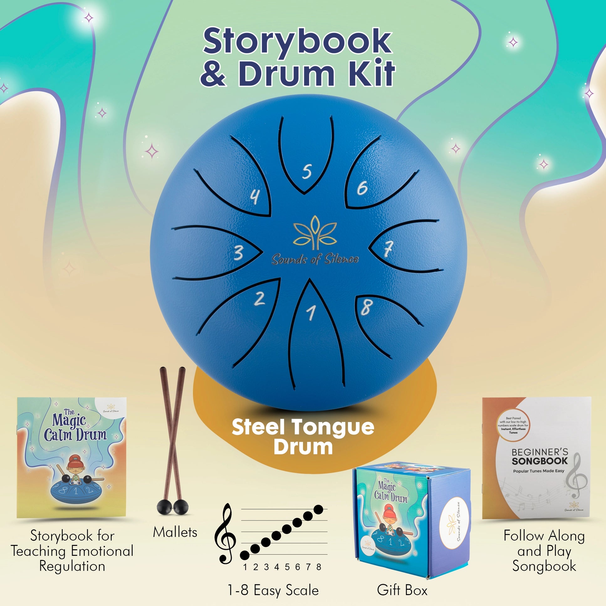 Magic Calm Drum – Steel Tongue Drum Gift Set with Storybook
