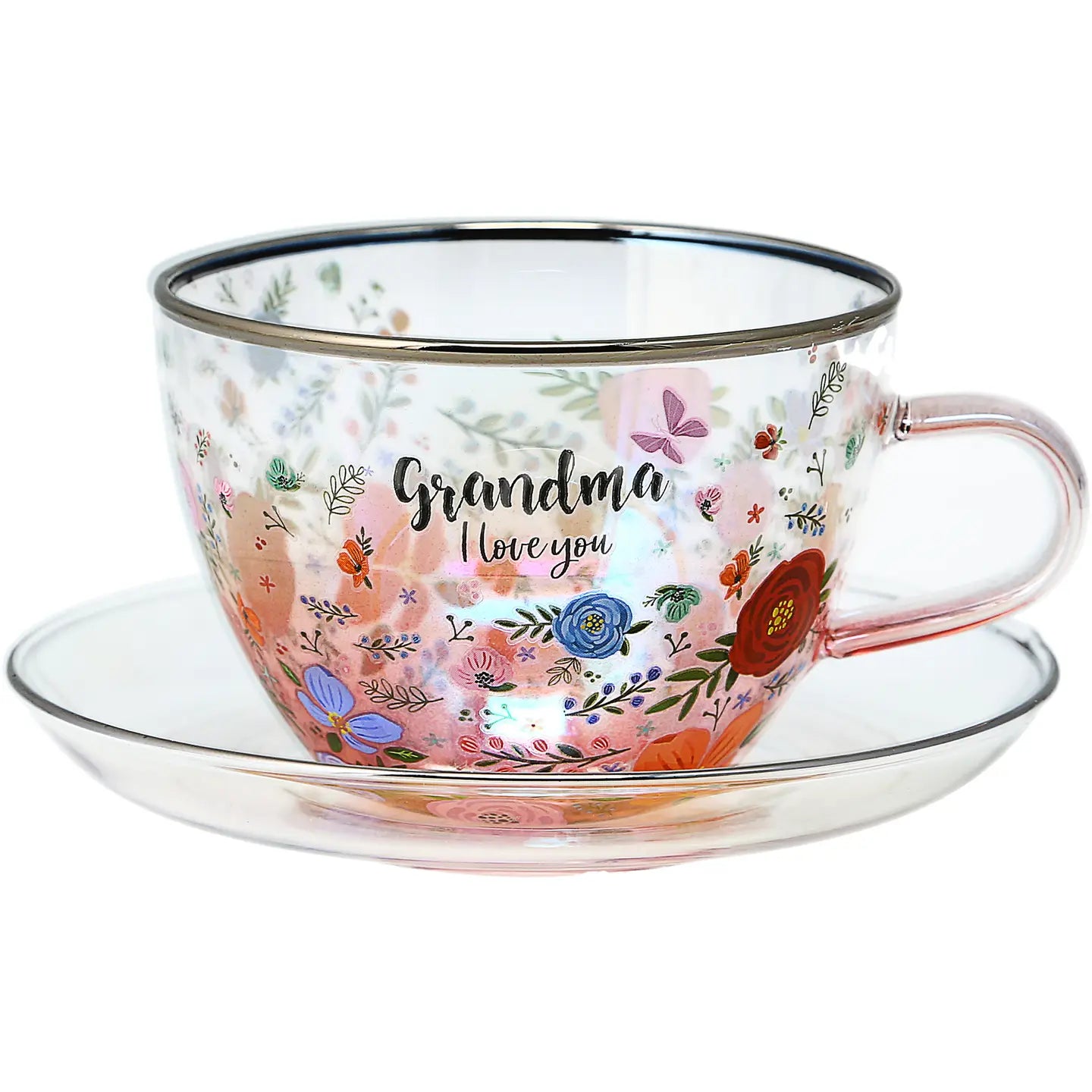 Grandma - 7 oz Glass Tea Cup and Saucer