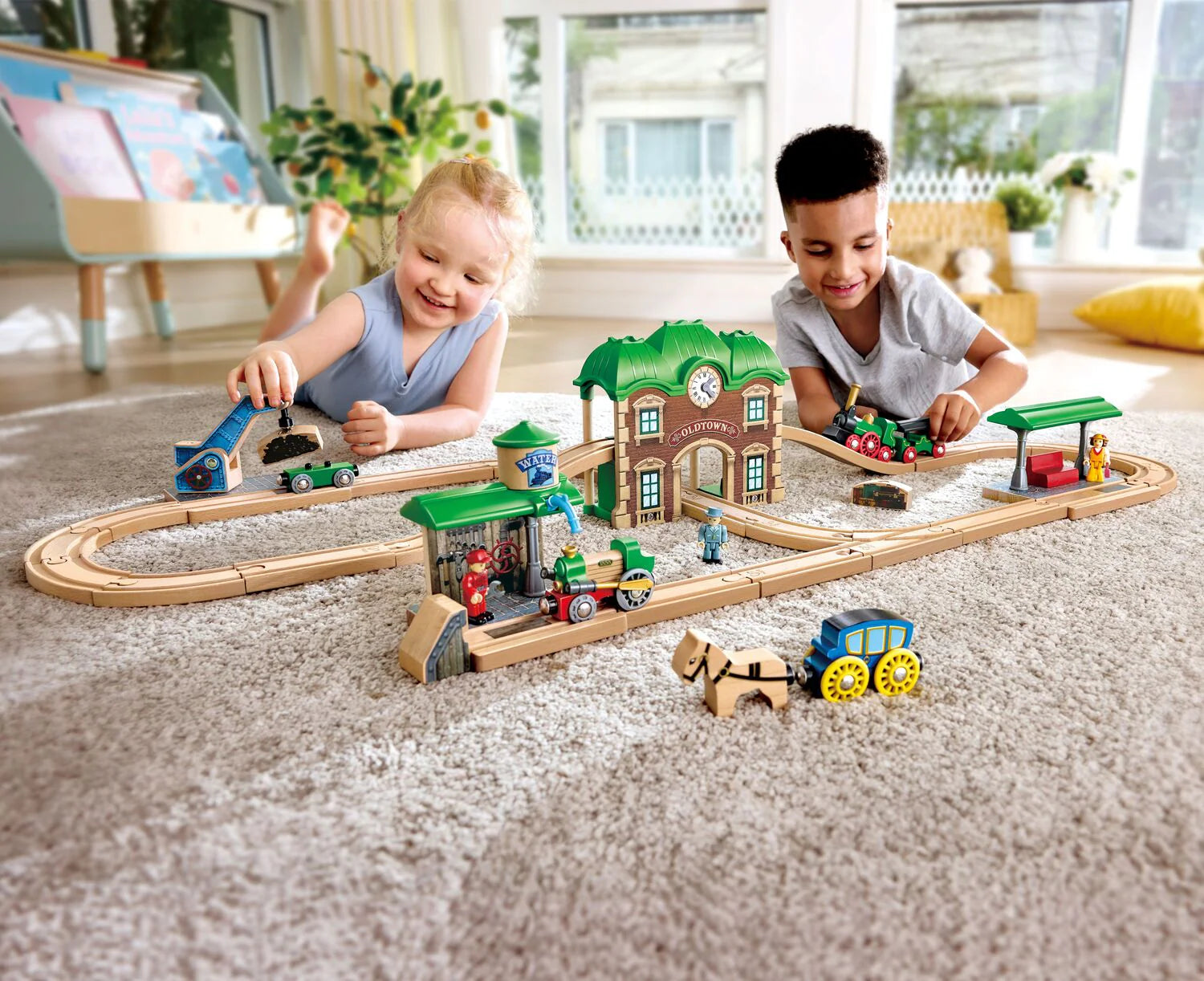 Hape Wooden Retro Train Station Set