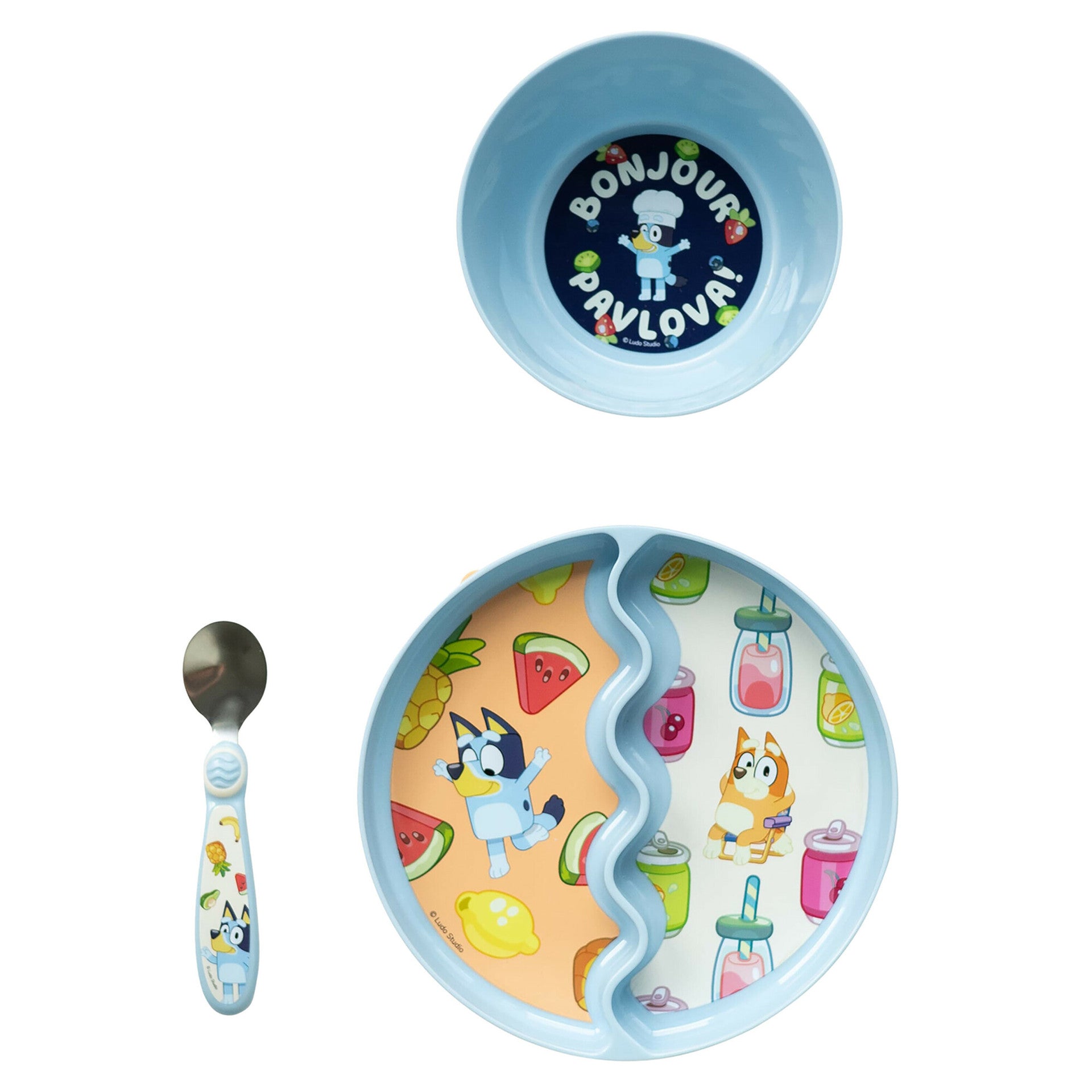 Bluey 3-Piece Mealtime Set with Divided Suction Plate, Bowl and Spoon