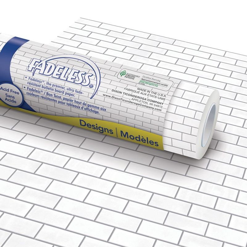 White Subway Tile Fadeless Bulletin Board Paper Roll, 4'x12'