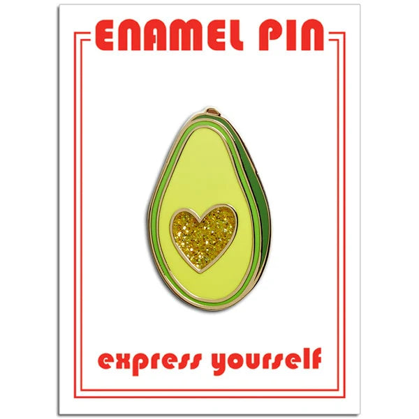 Avocado Glitter Heart Pin